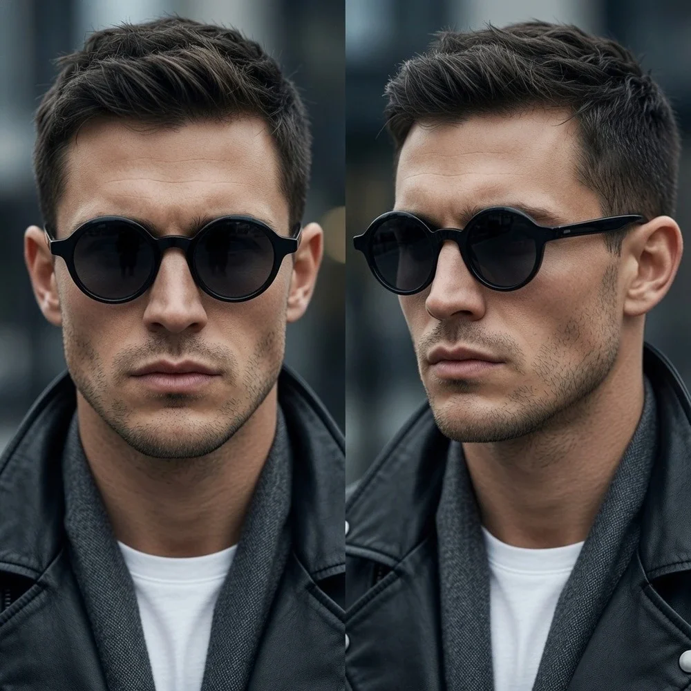 Men Classic Round Black Sunglasses Ultimate UV Defense Trendy Street Styling New